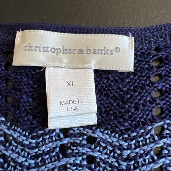 Christopher Banks Cardigan XL Blue Stripe Open Lightweight Coastal Boho Crochet - Picture 6 of 10